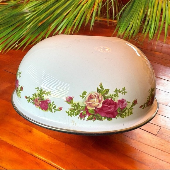 VINTAGE Royal Albert Old Country Roses Enamel Mixing Bowl 1962 Large Floral Bowl - Picture 6 of 12